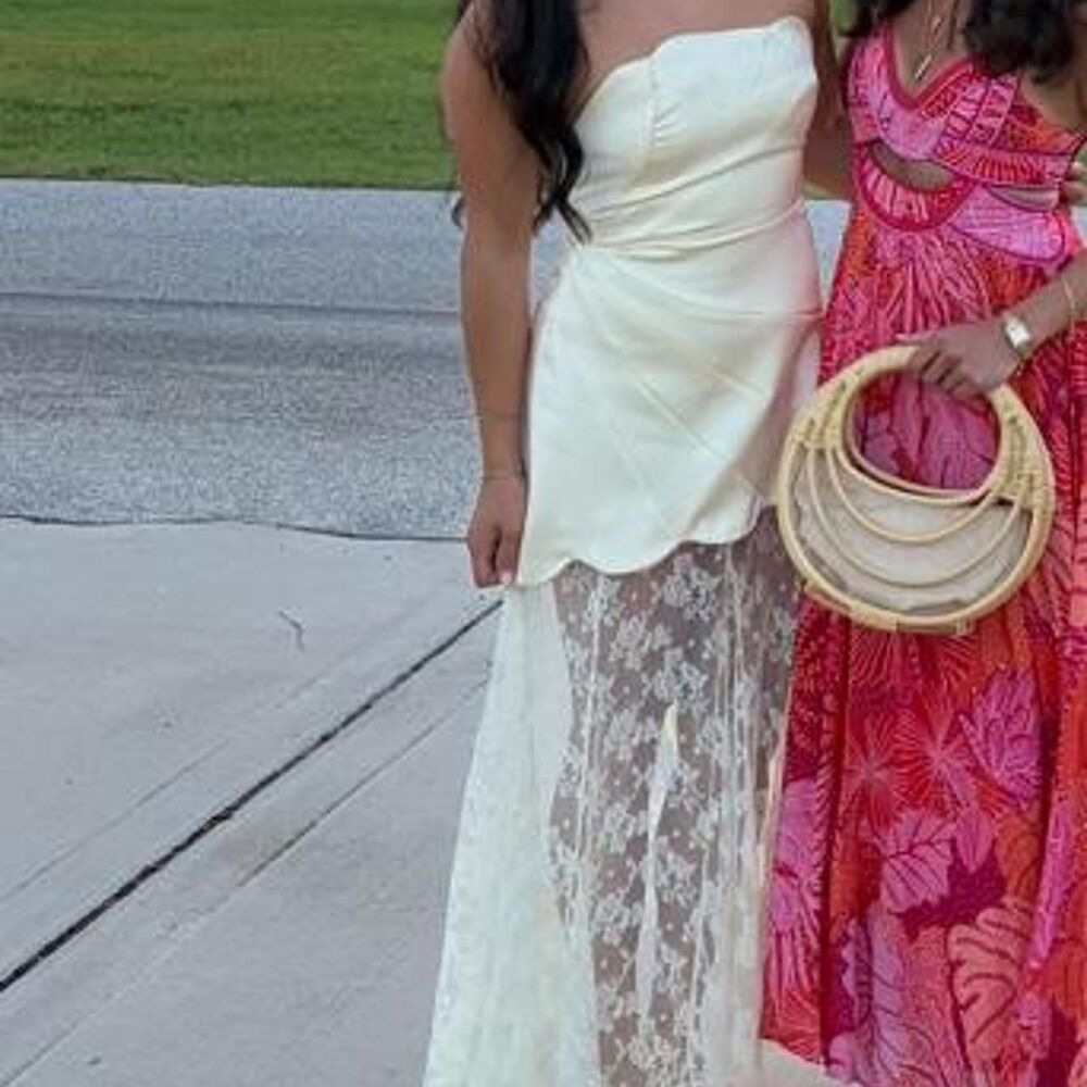 FABRIK White Pearl Shell Lace Floral Maxi Dress Summer Beach Vacation Boho Dress